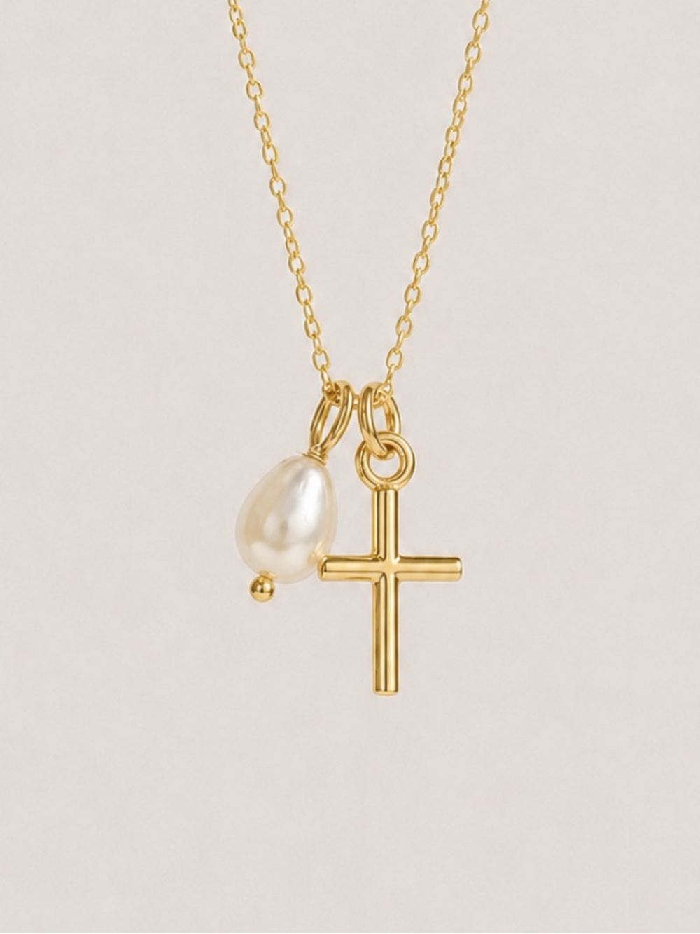 New! Gold Pearl Cross Pendant Necklace NWOT